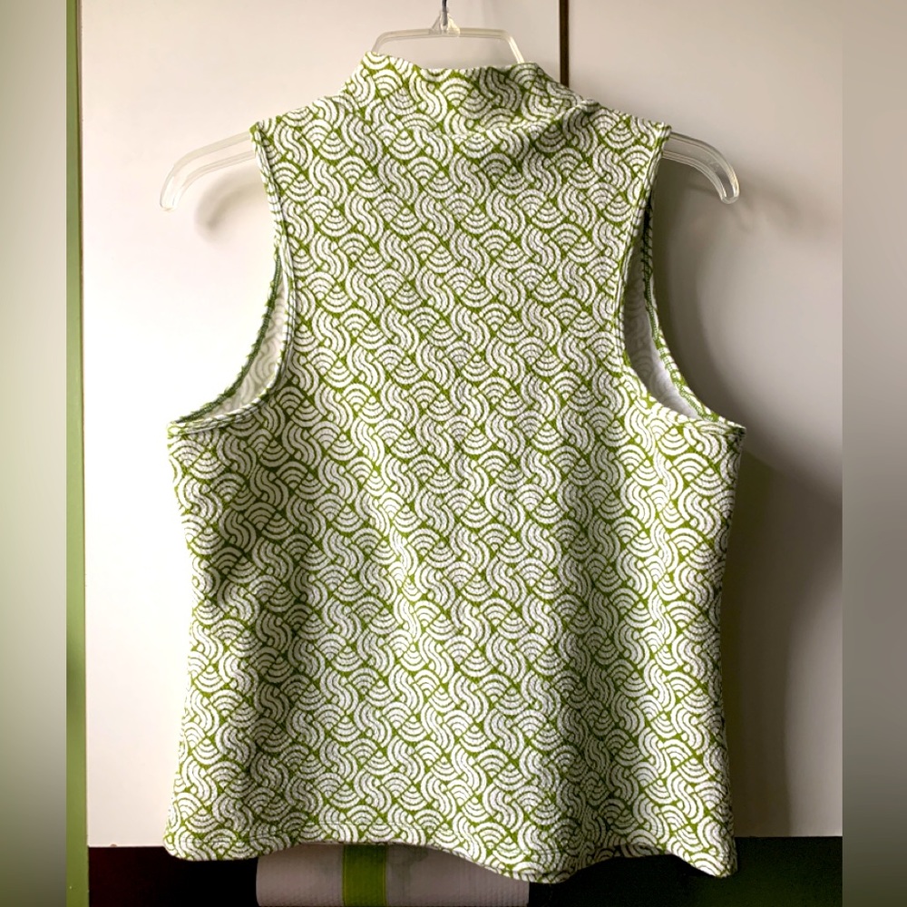 Anthropologie Maeve Green Striped Textured Top, Sleeveless High-Neck, Sz. L